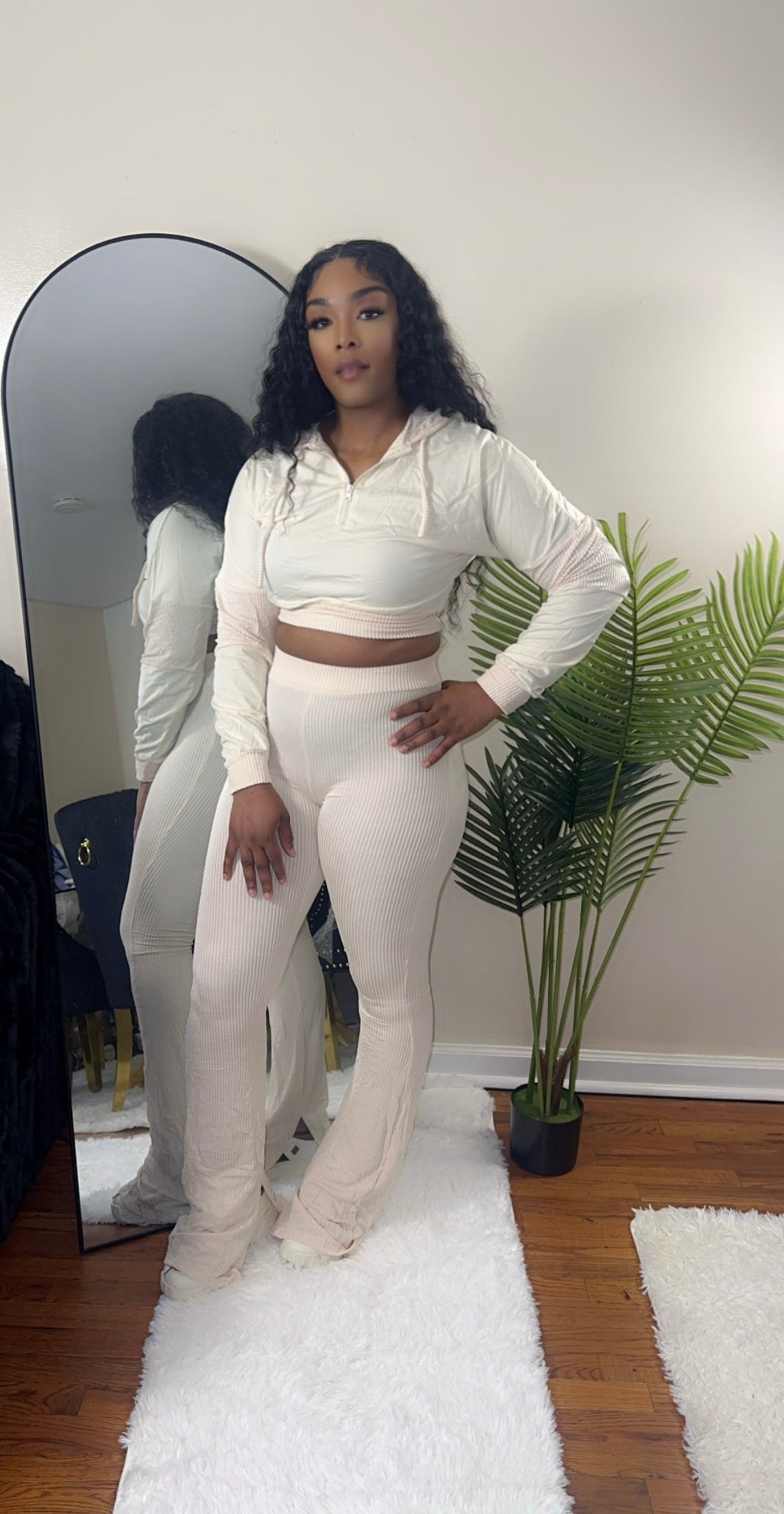 Sweatshirt top two piece flare pants jogger tracksuit