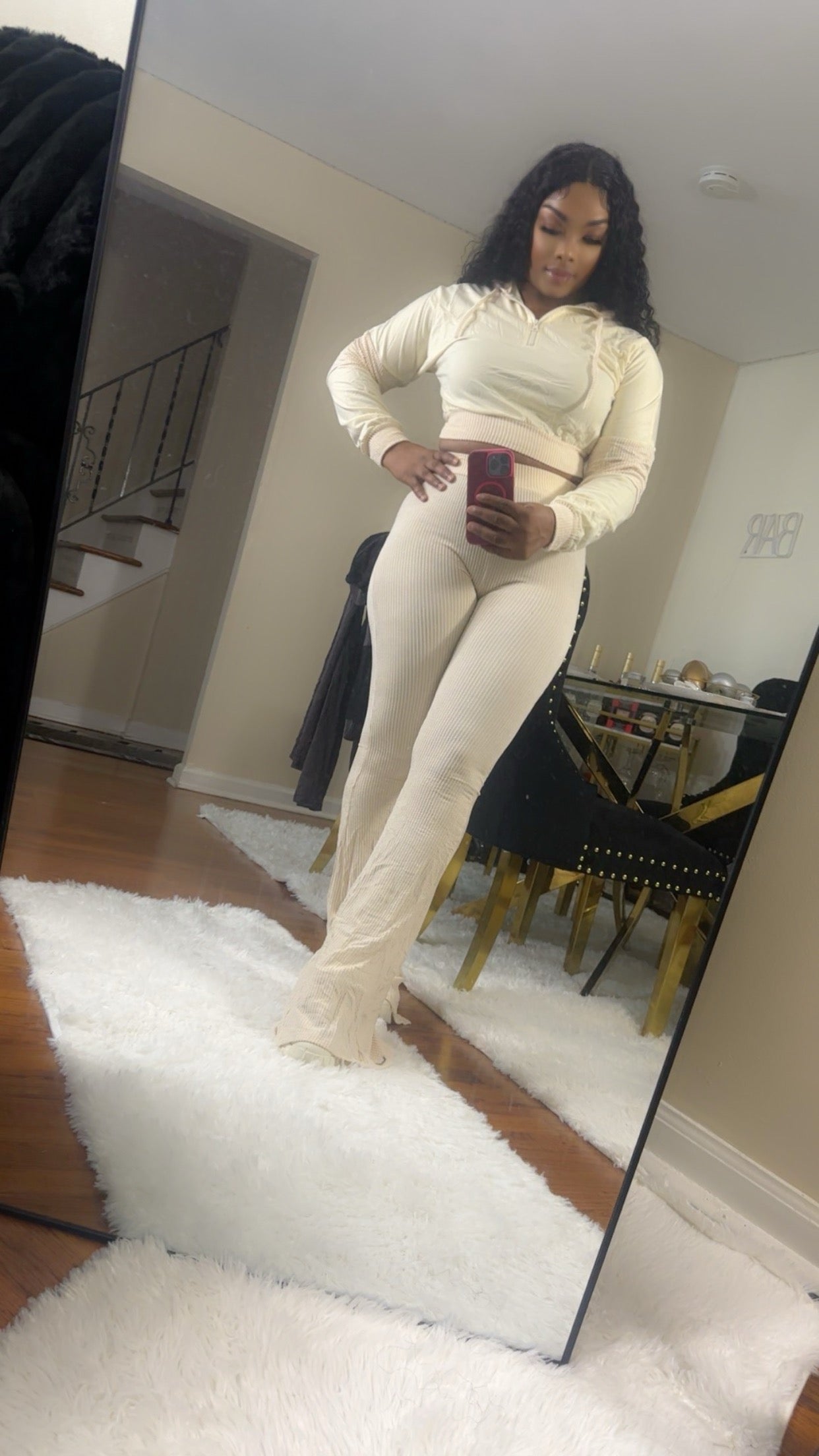 Sweatshirt top two piece flare pants jogger tracksuit