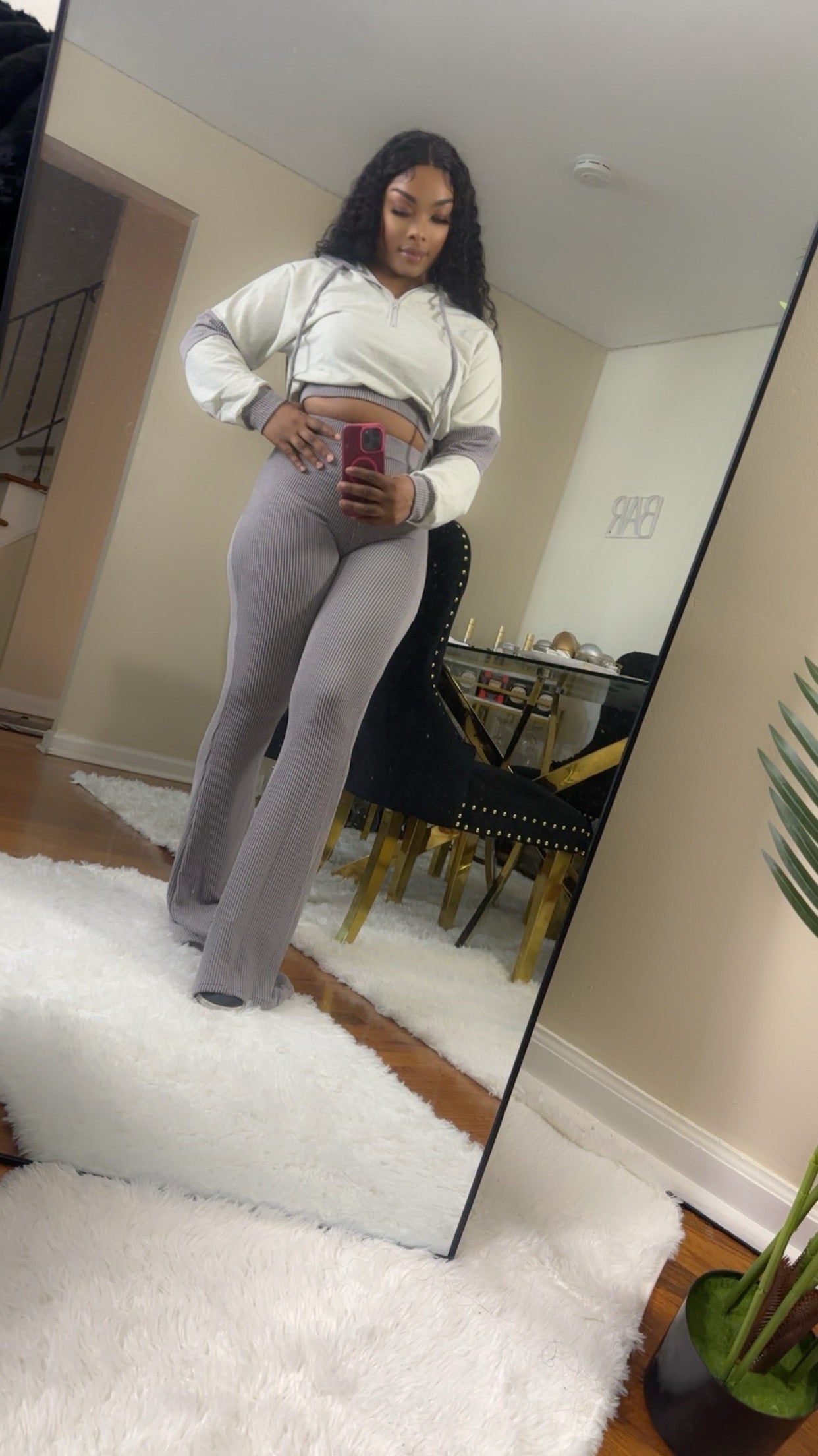 Sweatshirt top two piece flare pants jogger tracksuit