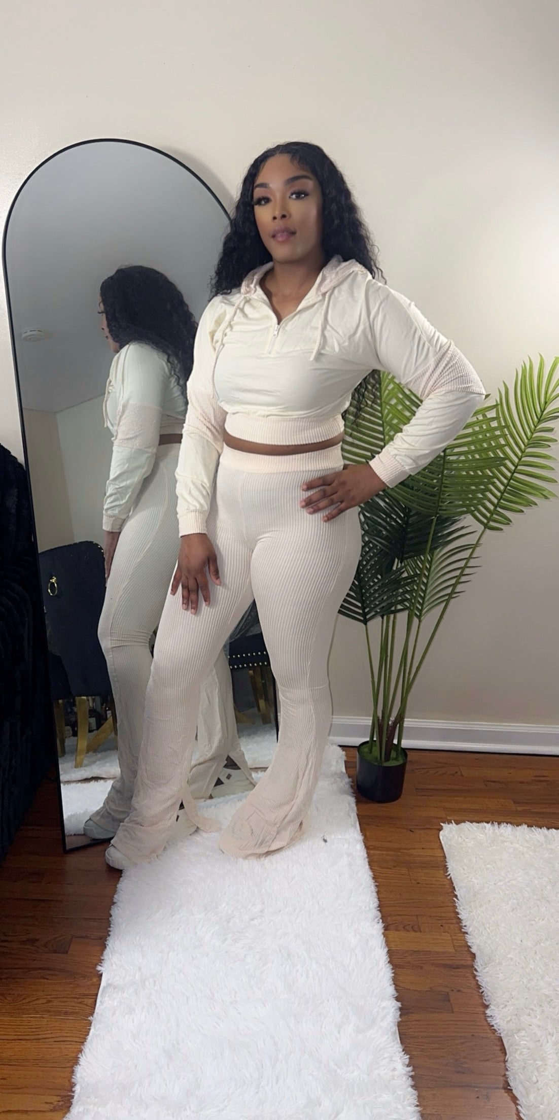 Sweatshirt top two piece flare pants jogger tracksuit