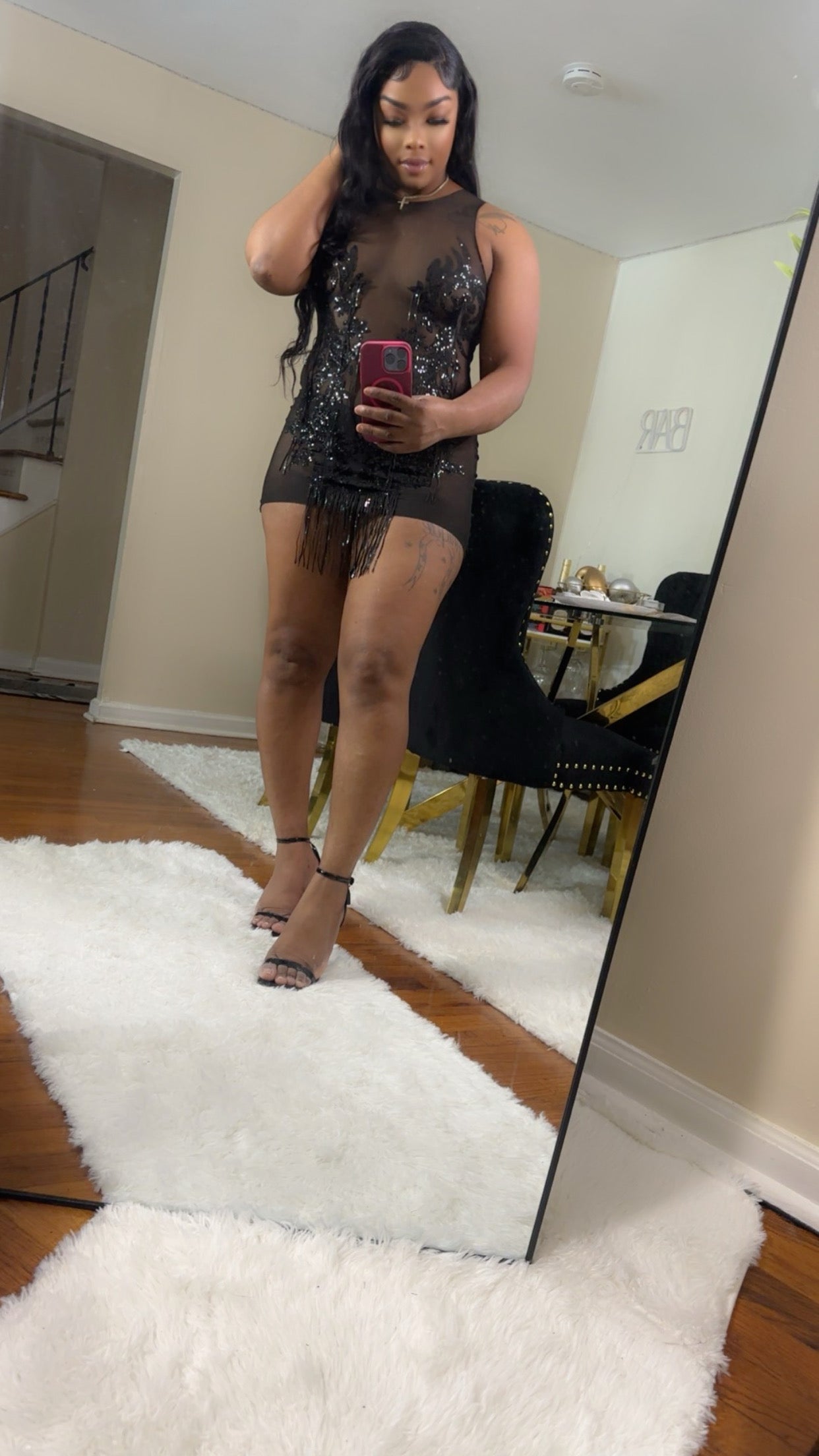 Sexy pencil dress mesh see through