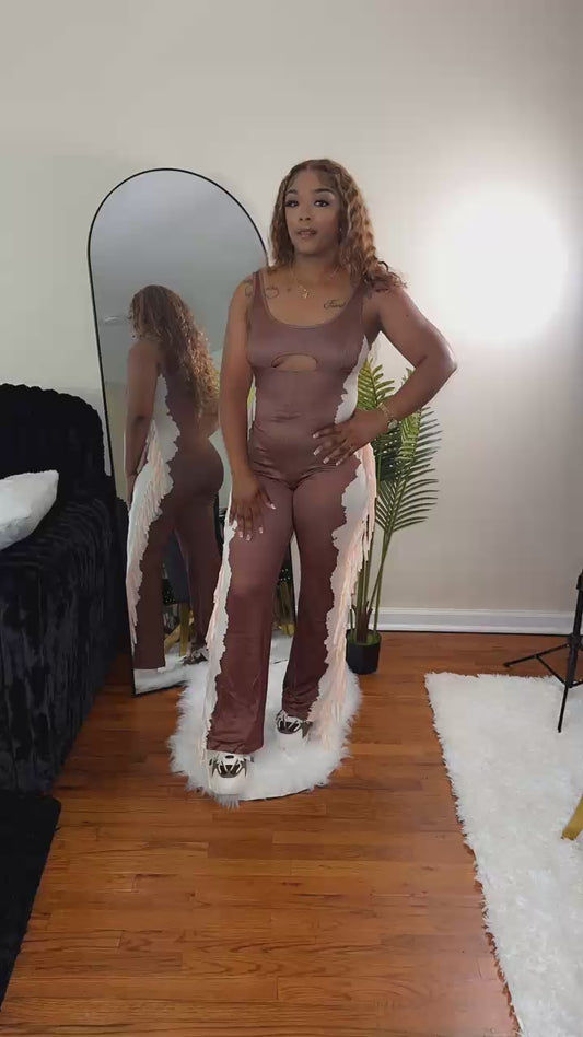 Patchwork jumpsuit brown